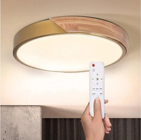 BRILAGI - Lampă LED dimabilă PILANA LED/48W/230V stejar/auriu Ø 40 cm + telecomandă