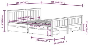 Cadru de pat cu 4 sertare, alb, 180x200 cm, lemn masiv pin Alb, 180 x 200 cm, 4 Sertare