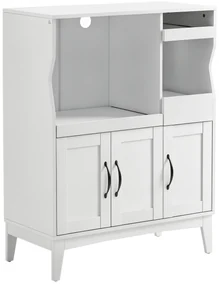 HOMCOM Bufet de Bucătărie cu 2 Dulapuri, Sertar și Rafturi Extensibile pentru Cuptor cu Microunde, 84x39x109 cm, Alb | Aosom Romania