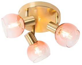Plafoniera cu spoturi Art Deco aurie cu sticlă roz cu 3 lumini - Vidro