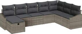 vidaXL Set de canapele pentru grădină cu pernă 8 pcs Gri Rattan poli
