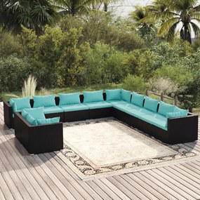 3102529 vidaXL Set mobilier de grădină cu perne, 11 piese, negru, poliratan