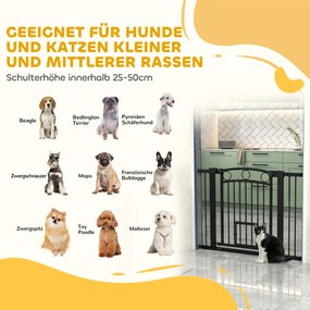 PawHut Poartă pentru animale de companie, grilaj pentru scări 77 cm, lățime reglabilă 76-104 cm, cu ușă pentru pisici, pentru scări și deschideri de ușă, Negru | Aosom Romania