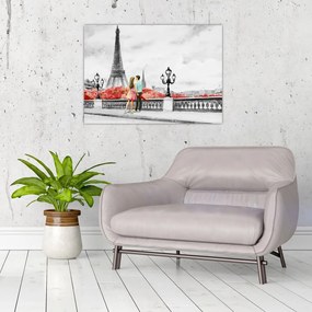 Tablou pe sticlă îndrăgostiții în Paris (70x50 cm)