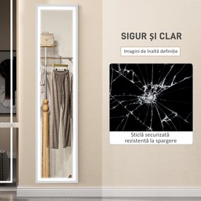 HOMCOM Oglindă Iluminată cu Lumini LED Reglabile și Buton Tactil, din Sticlă și MDF, 40x5x160 cm, Alb | Aosom Romania