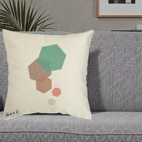 Perna Decorativa Geometric Hexagoane Pastel, 40x40 cm, Ecru, Husa Detasabila, Perna Inclusa, BEKZ®