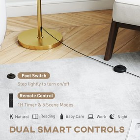 HOMCOM Lampă de Podea cu Telecomandă și Luminozitate Reglabilă 3000K-6000K, Abajur din Material Textil, Auriu | Aosom Romania