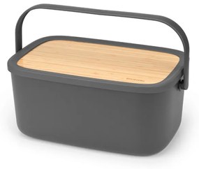 Cutie de paine Brabantia Nic 1003255, 39.5 cm, Capac din bambus, Maner de transport, Gri