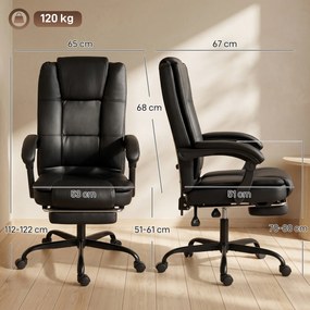 HOMCOM Scaun Birou Ergonomic Reclinabil Rotativ din Piele PU cu Suport pentru Picioare, Înălțime Reglabilă, Negru | Aosom Romania