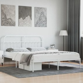 352632 vidaXL Cadru de pat metalic cu tăblie, alb, 183x213 cm