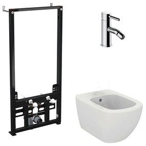 Pachet rama instalare Alca, bideu suspendat Ideal Standard Tesi alb si baterie bideu Omnires Y crom