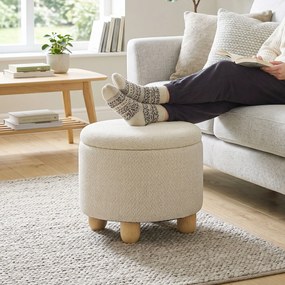 HOMCOM Taburet Rotund cu Spațiu de Depozitare, Capac, 19 L, Material Textil cu Aspect de Iută, 38,5x38,5x33,5 cm, Bej | Aosom Romania