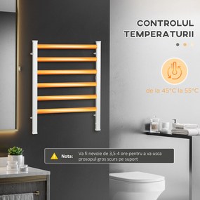 Incalzitor electric pentru prosoape , din aluminiu cu 6 bare, argintiu HOMCOM | Aosom RO