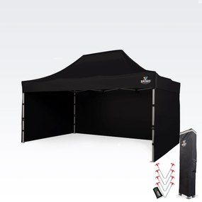 Cort promoțional profesional tip foarfecă 3x4,5m | Profil ALU masiv 1,8mm - cu 3 pereți - Negru