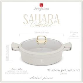 Cratita cu capac si manere de silicon detasabile 28 cm 4,2L Sahara Berlinger Haus BH 7785, antiaderenta, crem