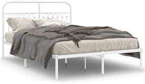 376649 vidaXL Cadru de pat metalic cu tăblie, alb, 140x190 cm