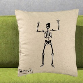 Perna Decorativa Halloween Schelet Dansator, 40x40 cm, Bej, Husa Detasabila, Perna Inclusa, BEKZ®