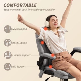 HOMCOM Scaun de Birou Masaj Vibrant cu 4 Puncte, Funcție de Balans și Încălzire, Scaun de Birou în Țesătură de In cu Brațe Pliabile, Înălțime Reglabilă, Gri | Aosom Romania