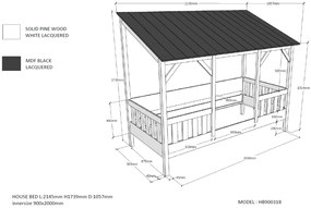 Pat copii Vipack (03) 90 X 200 CM ACOPERIȘ ALB