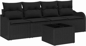 vidaXL Set de canapele pentru grădină cu pernă 5 pcs Negru poliratan