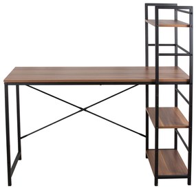 Birou calculator, Jumi, pal melaminat, otel, 3 rafturi, natur si negru, 120x52x120 cm