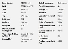 Aplica de perete ambientala design nordic Model 2110 bej