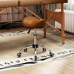 HOMCOM Taburet cu roți, scaun de lucru cu înălțime reglabilă 49-61 cm și șa ergonomică, 52x53x49-61cm, maro | Aosom Romania
