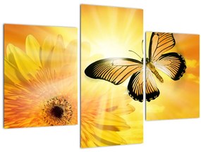 Tablou - Fluture galben cu flori (90x60 cm)