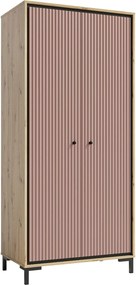 Dulap PARII PA01, stejar artisan/roz, PAL laminat, cu 2 usi, 89x54x196