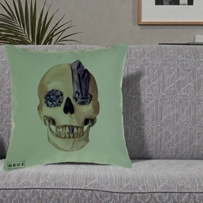 Perna Decorativa Craniu cu Cristale de Ametist, 40x40 cm, Verde, Husa Detasabila, Perna Inclusa, BEKZ®