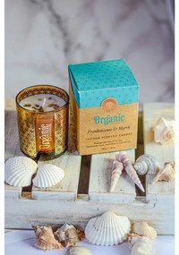 Lumânare aromată organică Frankincense &amp; Myrrh200 g în sticlă cu folie aurie