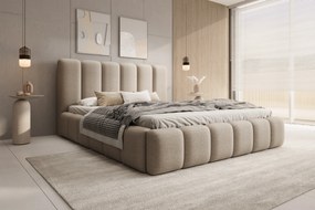 Pat tapițat cu ladă de depozitare Aura 160x200 - bouclé bej închis Quelle 05