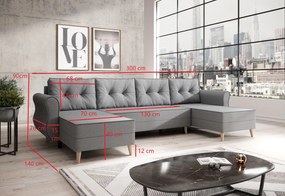 Supermobel Coltar in forma de U MILANO, 300x90x140, malmo 85