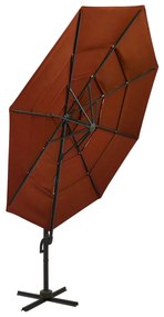 Umbrela de soare 4 niveluri, stalp de aluminiu, caramiziu 3x3 m Terracota