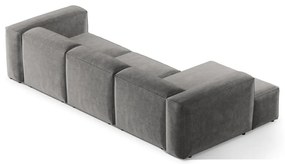 Colțar gri deschis cu tapițerie din catifea reiată (cu colț pe partea stângă/cu șezlong) Bergamo – Cosmopolitan Design