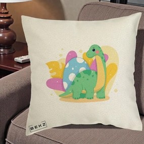 Perna Personalizata Dinozaur cu Ou Pastelat, 40x40 cm, Ecru, Husa Detasabila, Perna Inclusa, BEKZ®