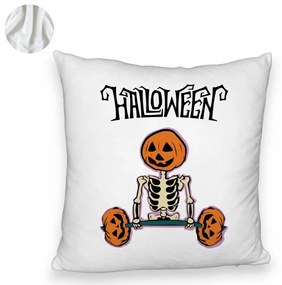 Perna Decorativa Fluffy cu motiv Sechelet de Halloween 2, 40x40 cm, Alba, Husa Detasabila, Burduf