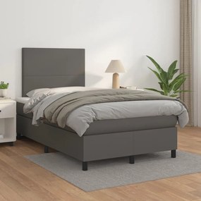 3142717 vidaXL Pat box spring cu saltea, gri, 120x200 cm, piele ecologică