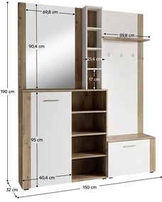 Set mobilier hol Fulgores (stejar artisan + alb) (cu oglindă). 1116335