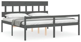 3195438 vidaXL Cadru de pat senior cu tăblie, 200x200 cm, gri, lemn masiv