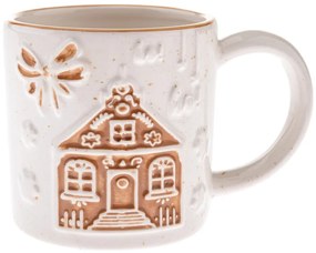 Cană albă din ceramică cu model de Crăciun Christmas cottage – Dakls