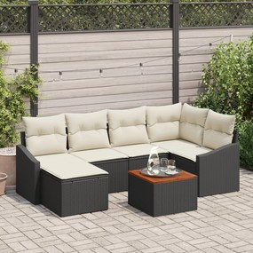 vidaXL Set colțar grădină , 7 piese, cu perne, ratan sintetic negru, acacia
