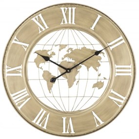 Ceas decorativ auriu din metal, ∅ 63 cm, World Map Mauro Ferretti