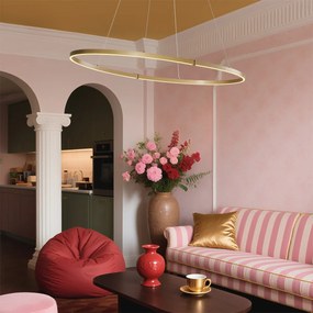 Lampă suspendată de design alamă 120cm inclusiv LED cu 3 trepte de intensitate luminoasă - Ovallo