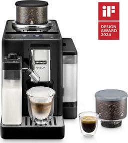 Mașină de espresso DeLonghi Rivelia Onyx Black EXAM440.55.B, 1450 W, 19 bari, 1,4 L, 16 băuturi, Aroma, LatteCrema Hot, Twin Shot, Bean Adapt, ecran tactil TFT, negru mat