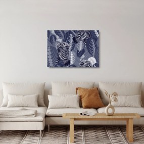 Tablou pe sticlă - Zebre între frunze (70x50 cm)