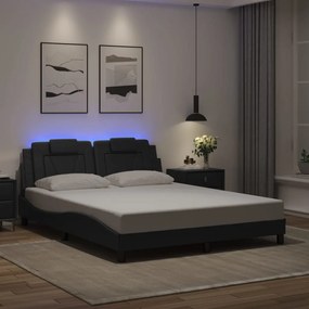 3214029 vidaXL Cadru de pat cu lumini LED, negru, 160x200 cm, piele ecologică