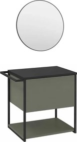 Set dulap baza suspendat Krofam Lov verde-negru 60 cm blat negru cu oglinda cu rama neagra