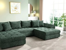 Colțar extensibil dumonde cu ladă de depozitare si sezut confortabil din spuma high-density, Loana U Euphoria Green 355x185 cm