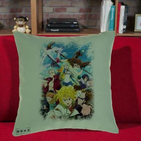 Perna Personalizata Nanatsu no Taizai Cele Sapte Pacate Mortale Anime, 40x40 cm, Verde, Husa Detasabila, Perna Inclusa, BEKZ®